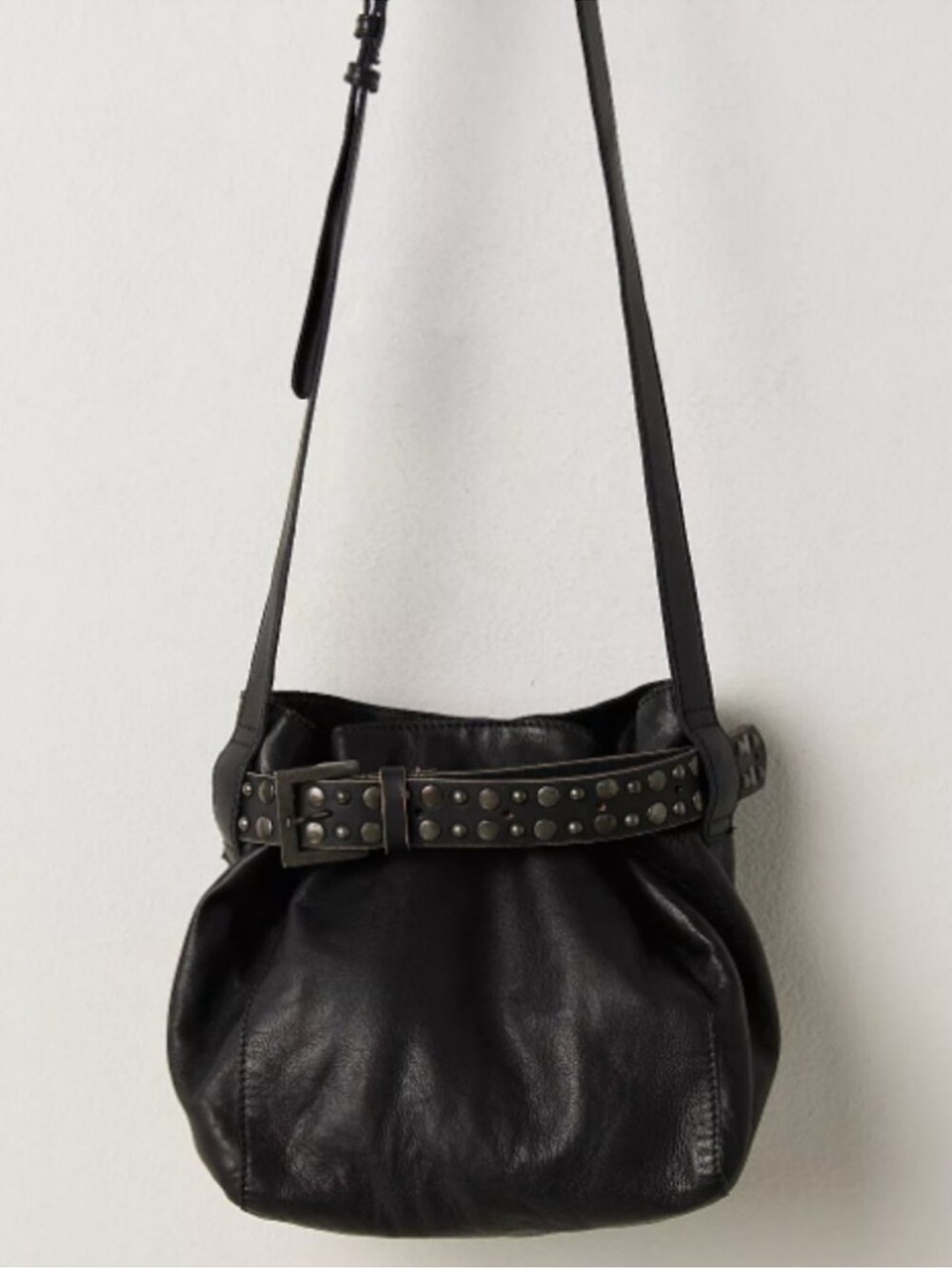 Free People Black Leather Studded Belt-Detail Bucket Shoulder Bag - Picture 4 of 9